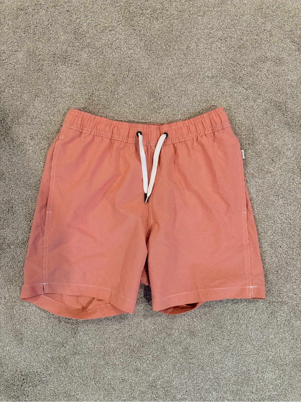 Onia Coral Gingham Elastic Waist Skirt with Blush Lining